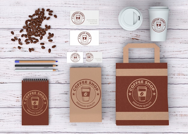 Free PSD | Stationery mockup for coffee shop