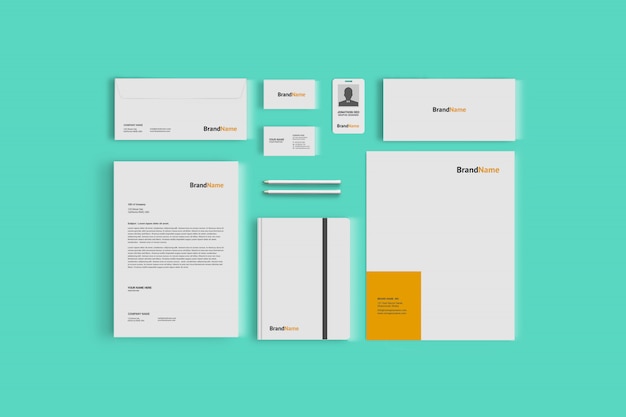 Download Free Stationery Mockup For Corporate Branding Top View Premium Psd File PSD Mockups.