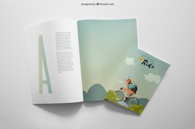 Download Stationery Mockup With Open Brochure Psd Template Mockup Template Magazine Free Psd PSD Mockup Templates