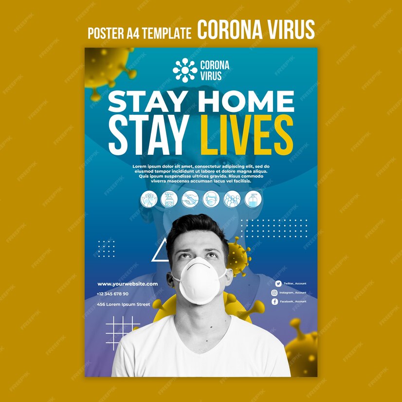 Free PSD | Stay home save lives poster template