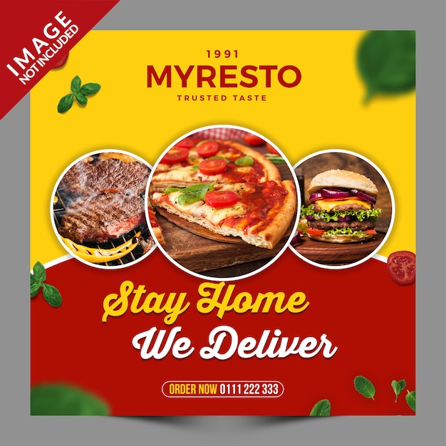 Stay home we deliver food social media post Premium Psd