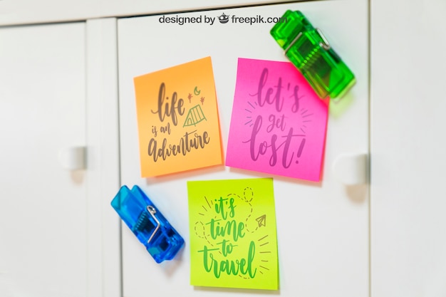 Download Sticky note mockup on cupboard | Free PSD File