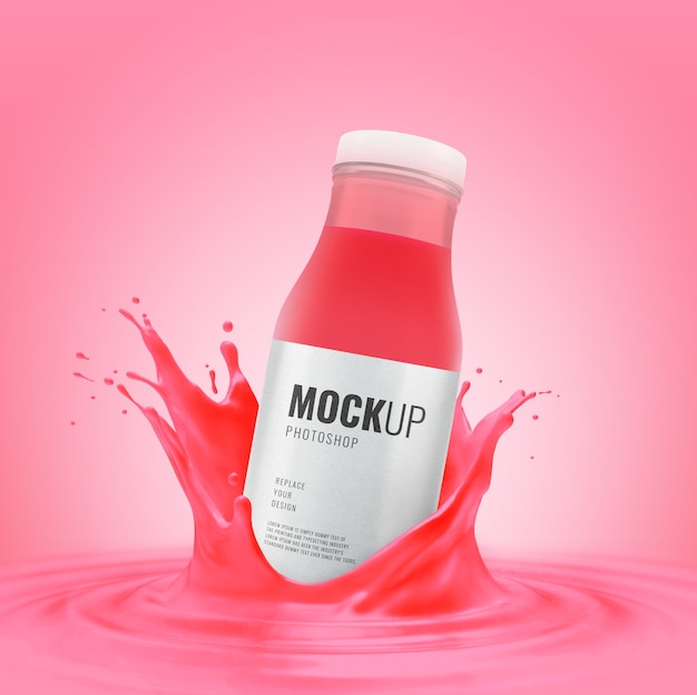 Download Premium PSD | Strawberry juice bottle mockup splashing