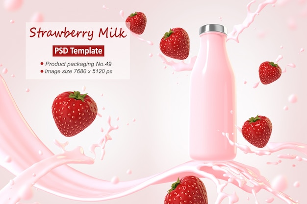 Strawberry milk background template 3d render | Premium PSD File