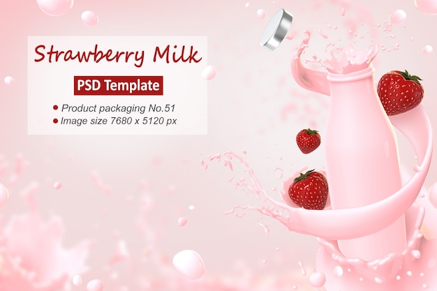 Strawberry milk background template 3d render | Premium PSD File