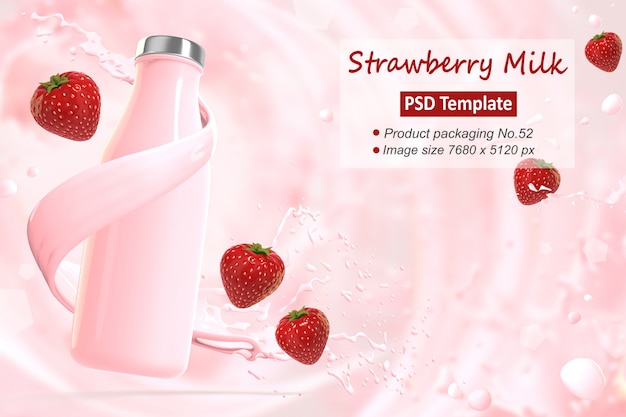 Strawberry milk background template 3d render | Premium PSD File