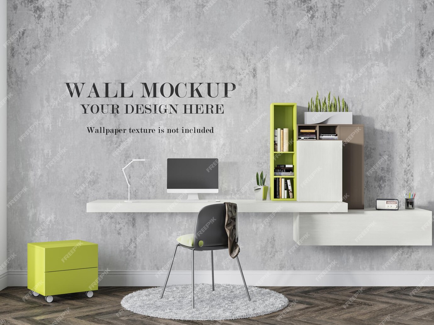 Premium PSD | Study Room Mockup Wall With Desk