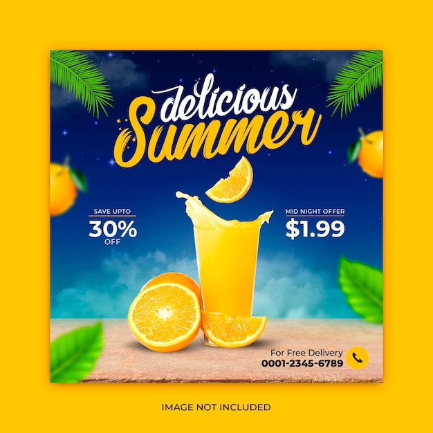 Summer drink menu promotion instagram post banner template Premium Psd