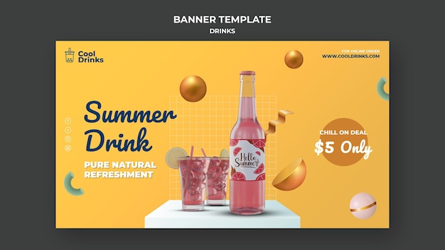 Free Psd Summer Drinks Pure Refreshment Banner