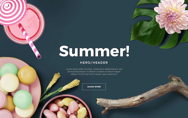 Summer hero header custom scene Premium Psd