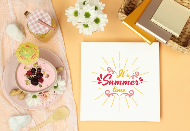 Download Summer mockup frame with straw hat and dessert PSD file ...