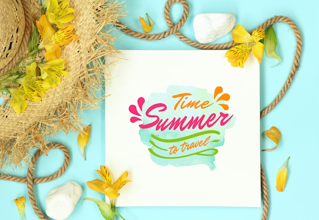Download Summer mockup template with straw hat and rope | Premium PSD File
