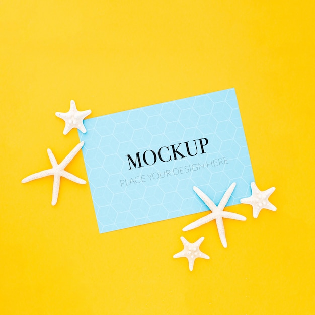 Download Free Psd Summer Mockup With Starfish On Yellow Background