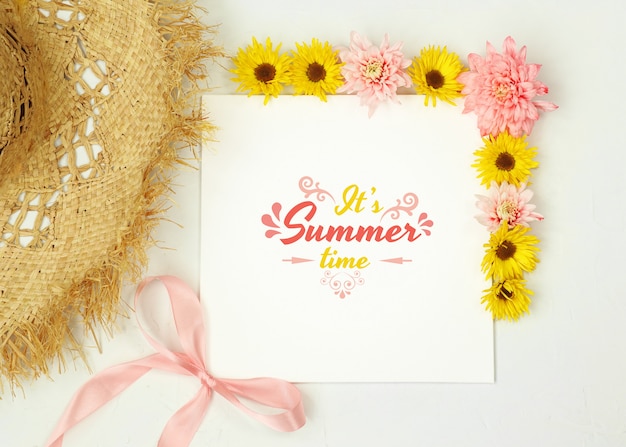 Download Summer mockup with straw hat and flowers PSD file ...
