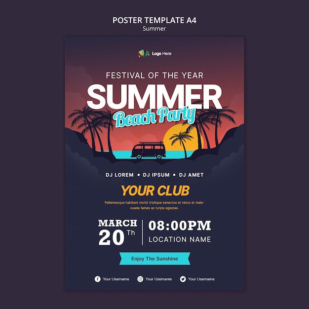 Download Free Summer Party Poster Template Free Psd File Use our free logo maker to create a logo and build your brand. Put your logo on business cards, promotional products, or your website for brand visibility.