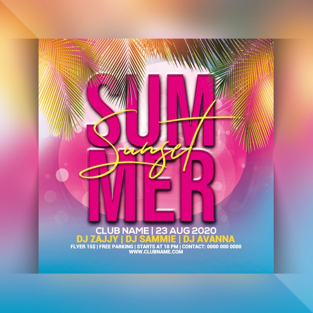 Premium PSD | Summer sunset party flyer