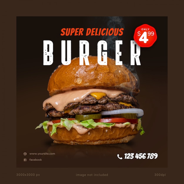 Premium PSD | Super delicious burger social media banner template