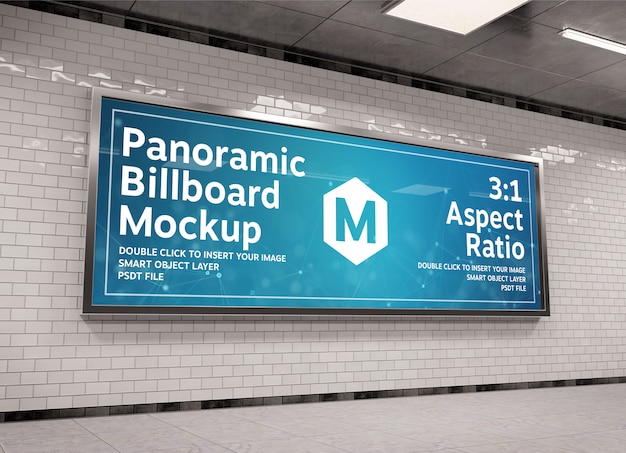 Download Premium Psd Super Panoramic Billboard Frame In Underground Mockup PSD Mockup Templates