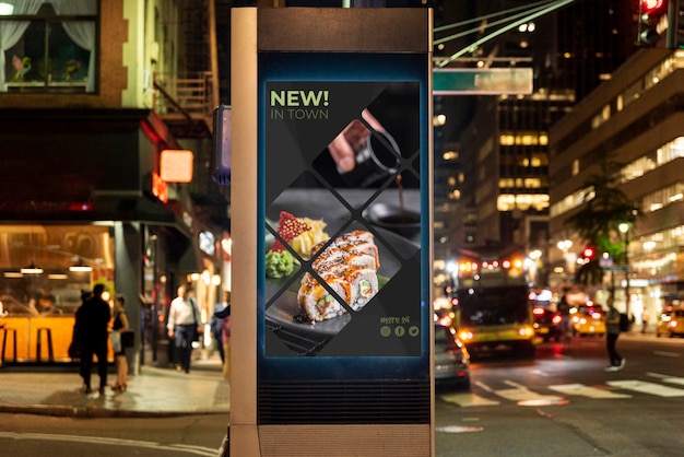 Free PSD | Sushi billboard mock-up at night