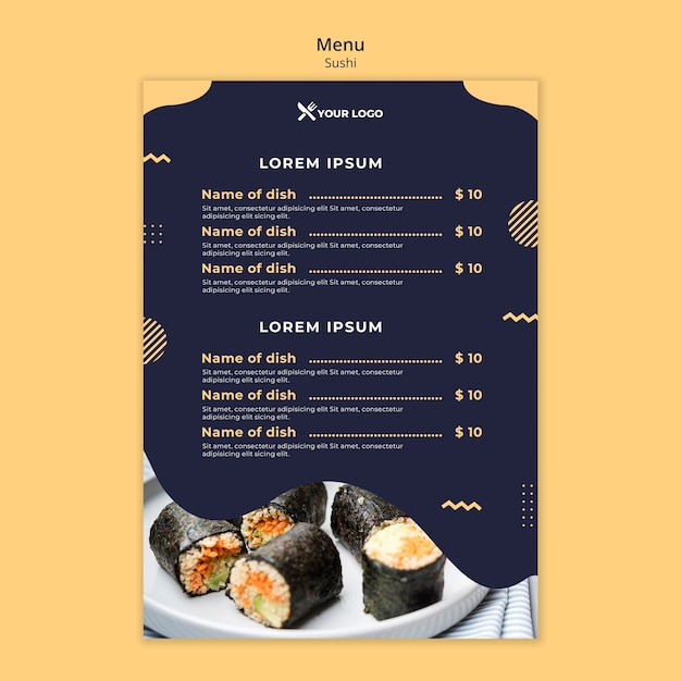 Sushi concept menu template Free PSD File