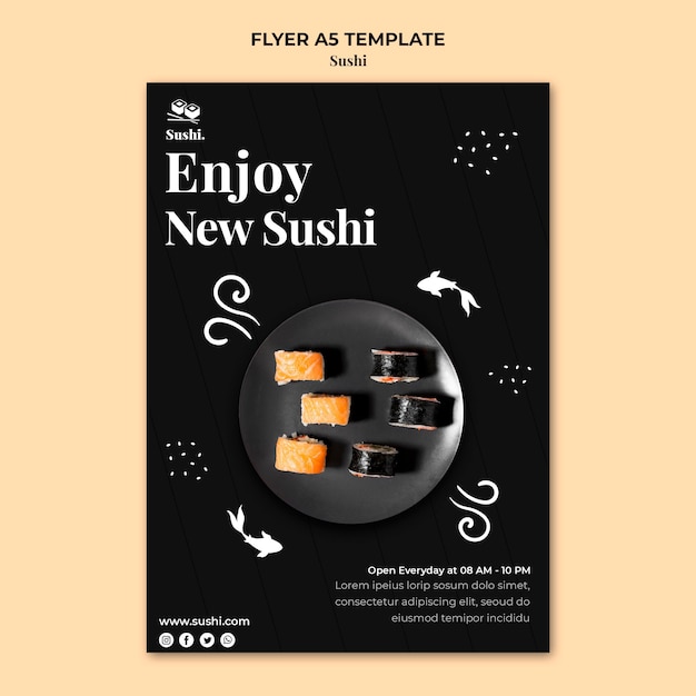 Free PSD | Sushi flyer template with photo