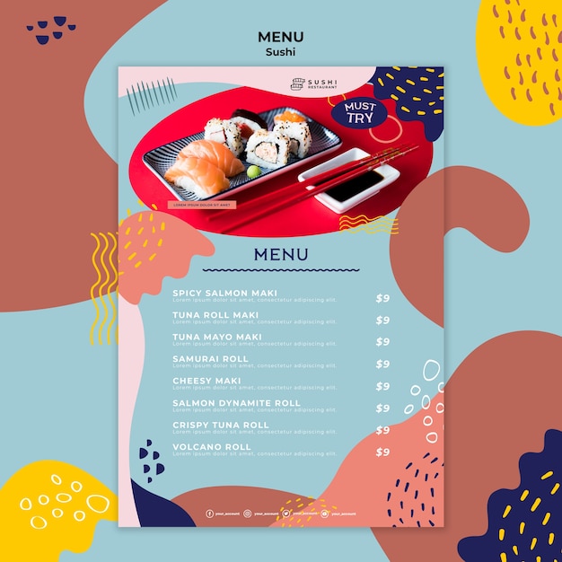 Sushi restaurant menu template Free PSD File