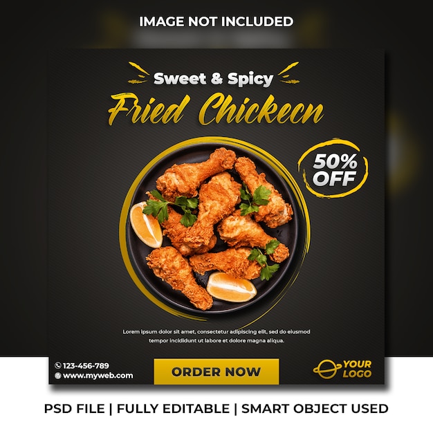Sweet and spicy fried chicken for restaurant and fast food social media post Premium Psd