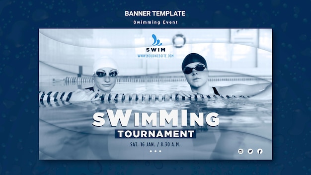 Free PSD | Swimming banner template with photo