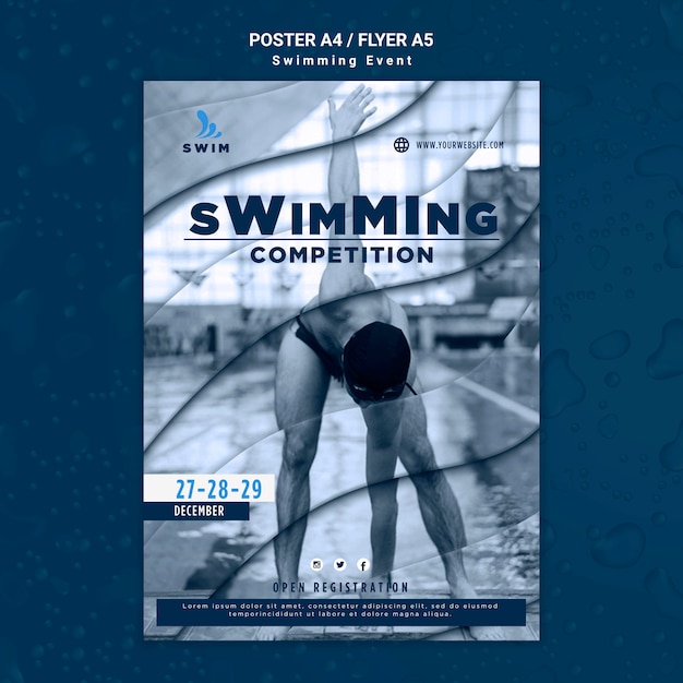 Free PSD Swimming flyer template with photo