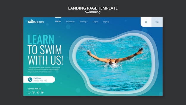 Free PSD | Swimming landing page with photo