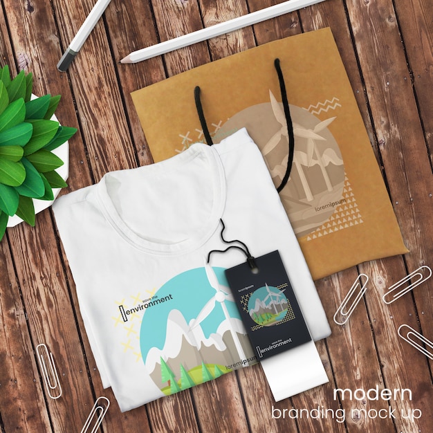 Download Premium PSD | T shirt logo mockup and shopping bag mockup ...