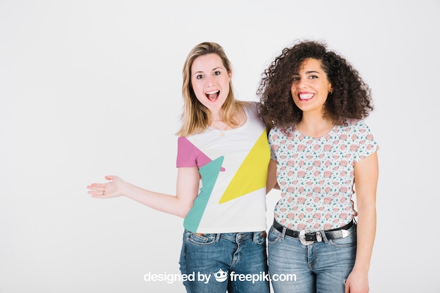 Download T shirt mockup with happy women | Free PSD File