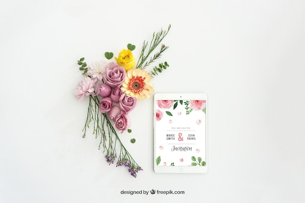 Download Free Psd Tablet Mockup Design With Floral Decoration