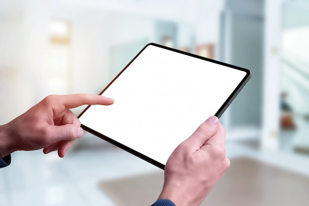 Download Tablet mockup in hands. left hand touch screen. close-up ...