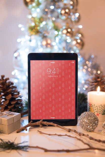 Download Tablet mockup with christmas concept | Free PSD File
