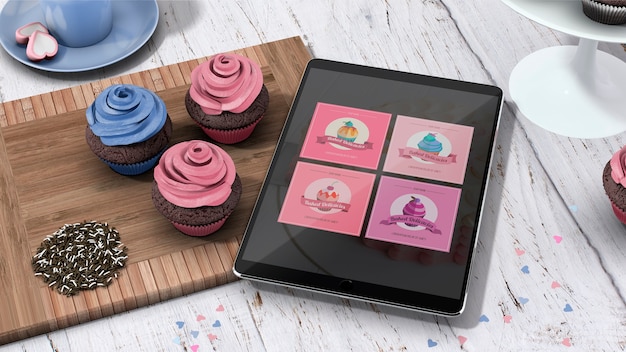Download Free PSD | Tablet mockup with cupcakes