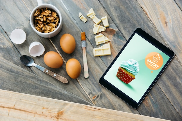 Download Tablet mockup with kitchen concept PSD file | Free Download