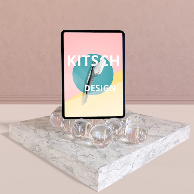 Download Free PSD | Tablet mockup with kitsch concept