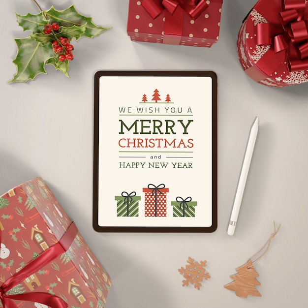 Free PSD | Tablet with merry christmas message