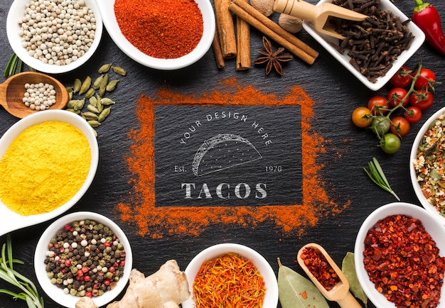 Download Tacos lettering and cinnamon frame mock-up surrounded by ...