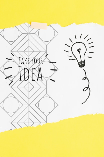 Take your idea quote with light bulb sketches and doodles Free Psd