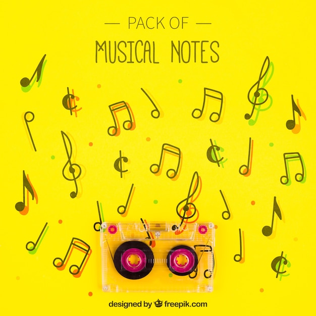 Download Free PSD | Tape on yellow musical notes background