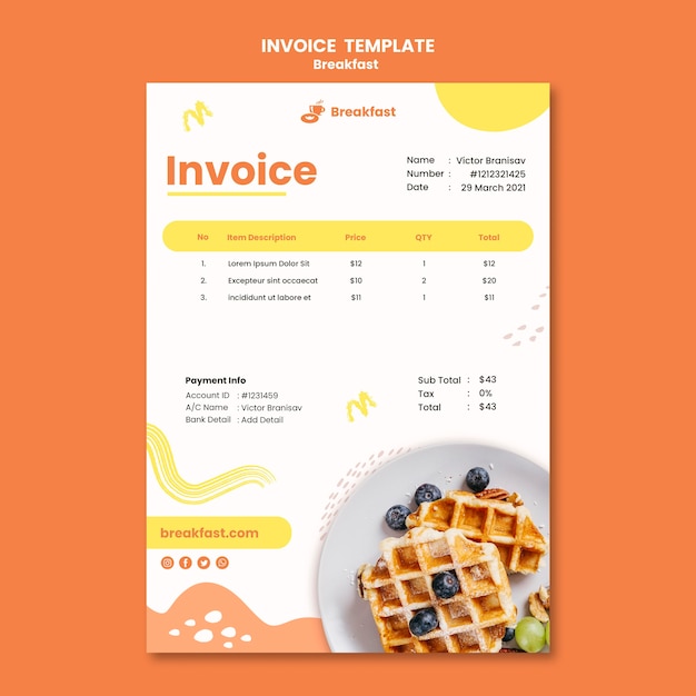 Free PSD Tasty breakfast invoice template