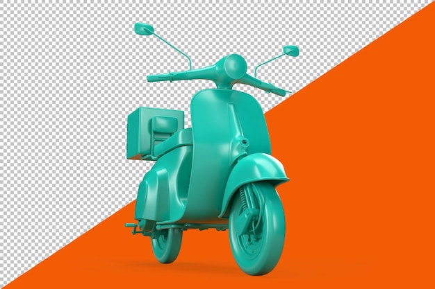 オレンジ色の背景にティールヴィンテージスクーター 3dイラスト プレミアムpsdファイル