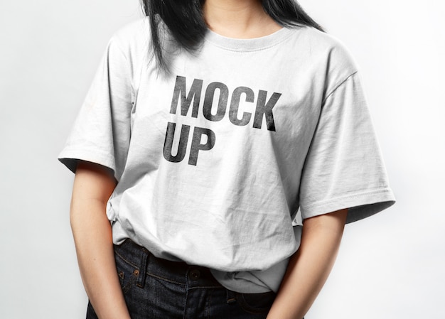 Download Premium Psd Teen Girl Wearing White T Shirt Mockup PSD Mockup Templates