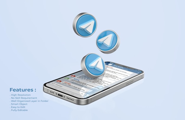 Download Free Psd Telegram On Silver Mobile Phone Mockup