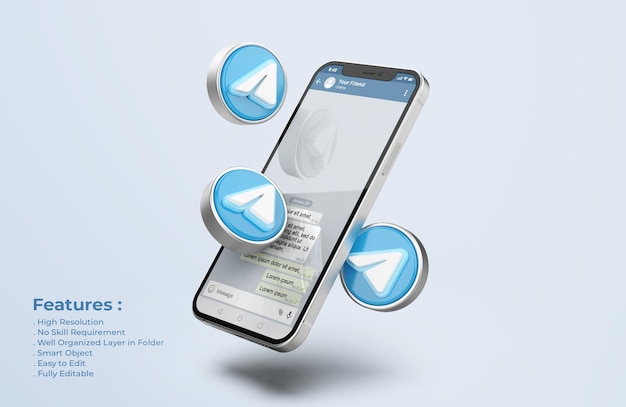 Download Premium Psd Telegram On Silver Mobile Phone Mockup