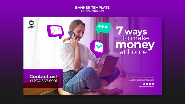 Free PSD | Teleworking banner design template