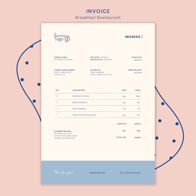 Template for restaurant invoice Free Psd