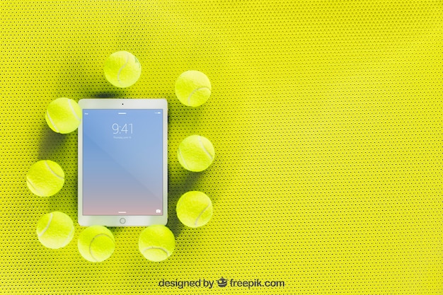 Download Tennis mockup with tablet | Free PSD File